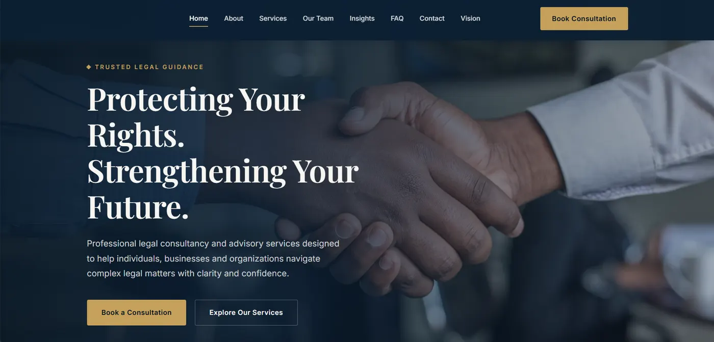 Oracle Legal Consultancy website homepage with consultation call to action